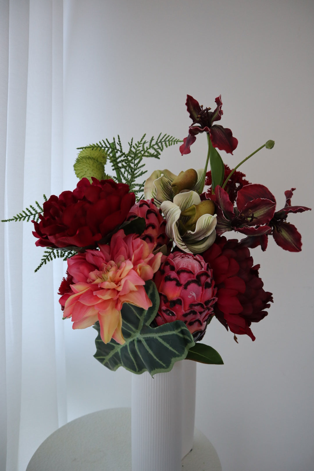 Crimson Passion Real Touch Protea & Dark Dahlia Bouquet