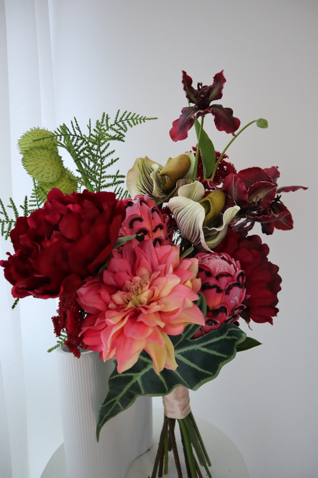 Crimson Passion Real Touch Protea & Dark Dahlia Bouquet