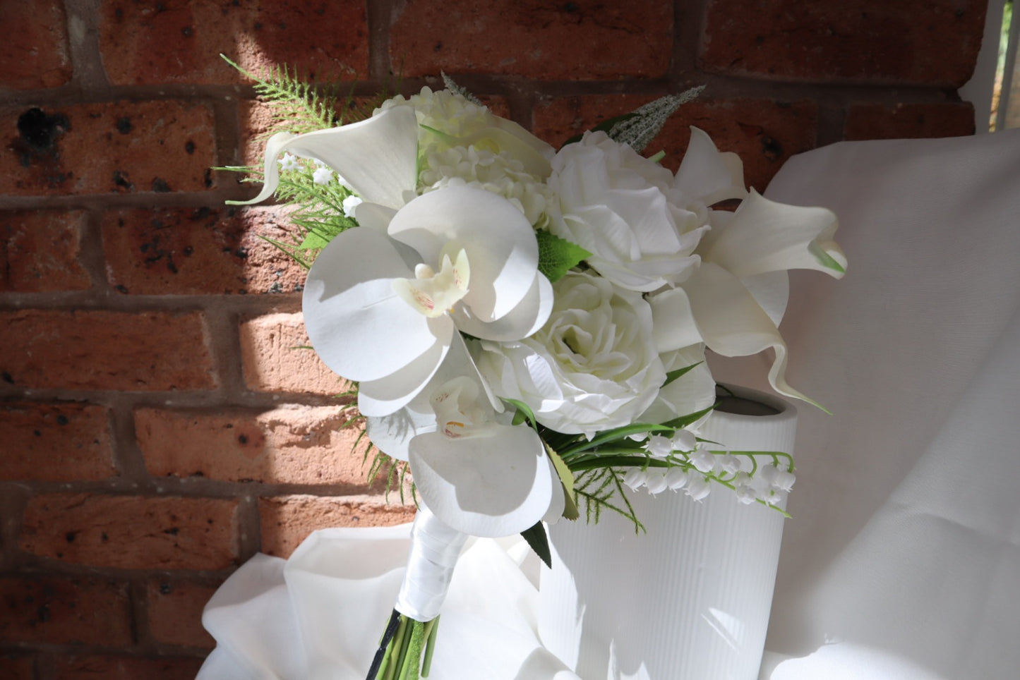 Timeless Elegance White Orchid & Lily Silk Wedding Bouquet