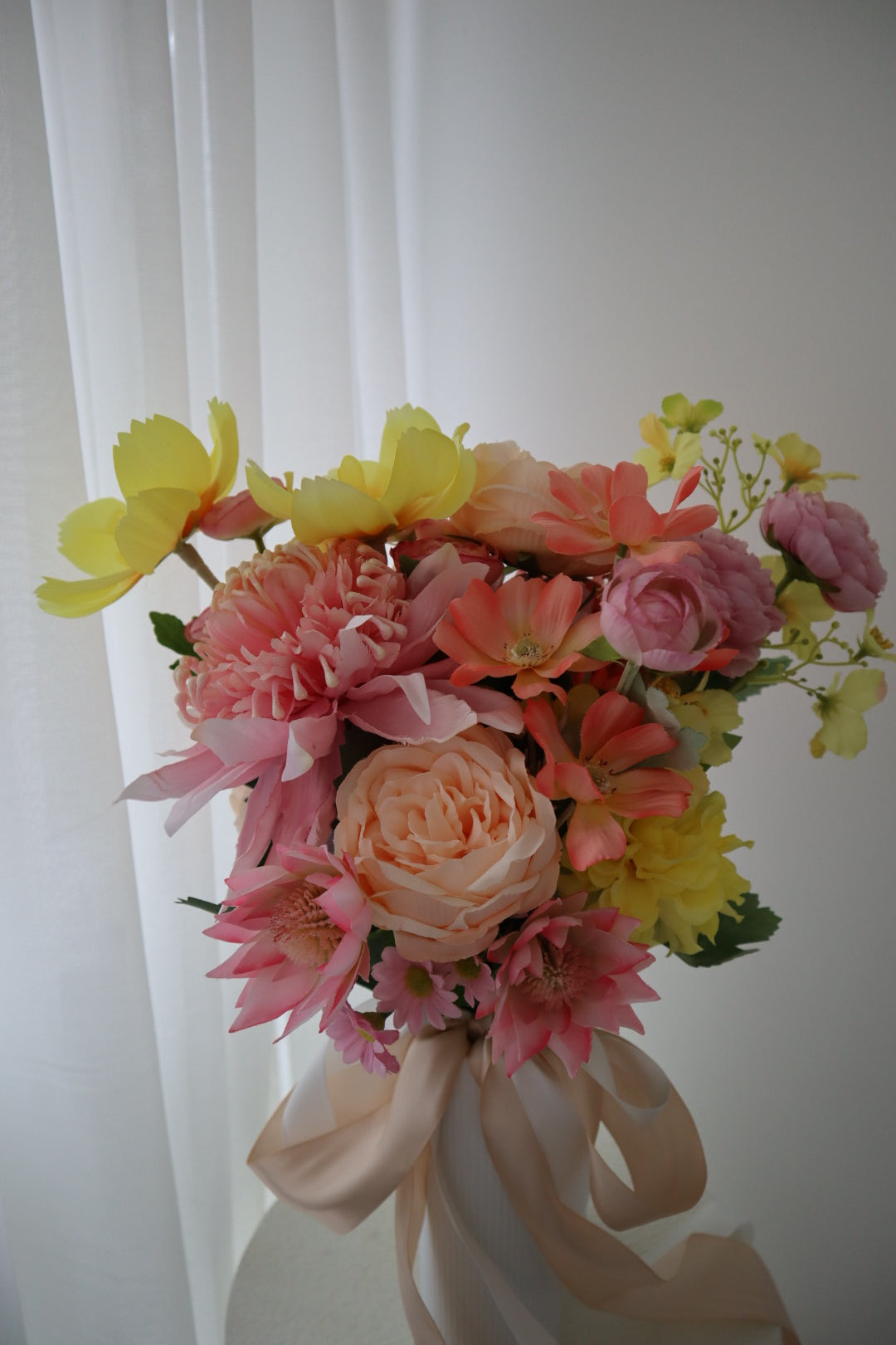 Fruity Coral Pink Silk Wedding Bouquet
