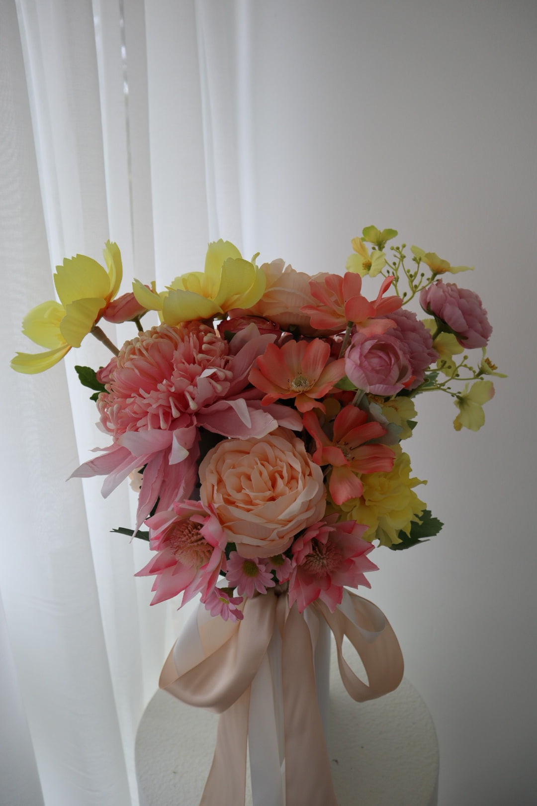 Fruity Coral Pink Silk Wedding Bouquet