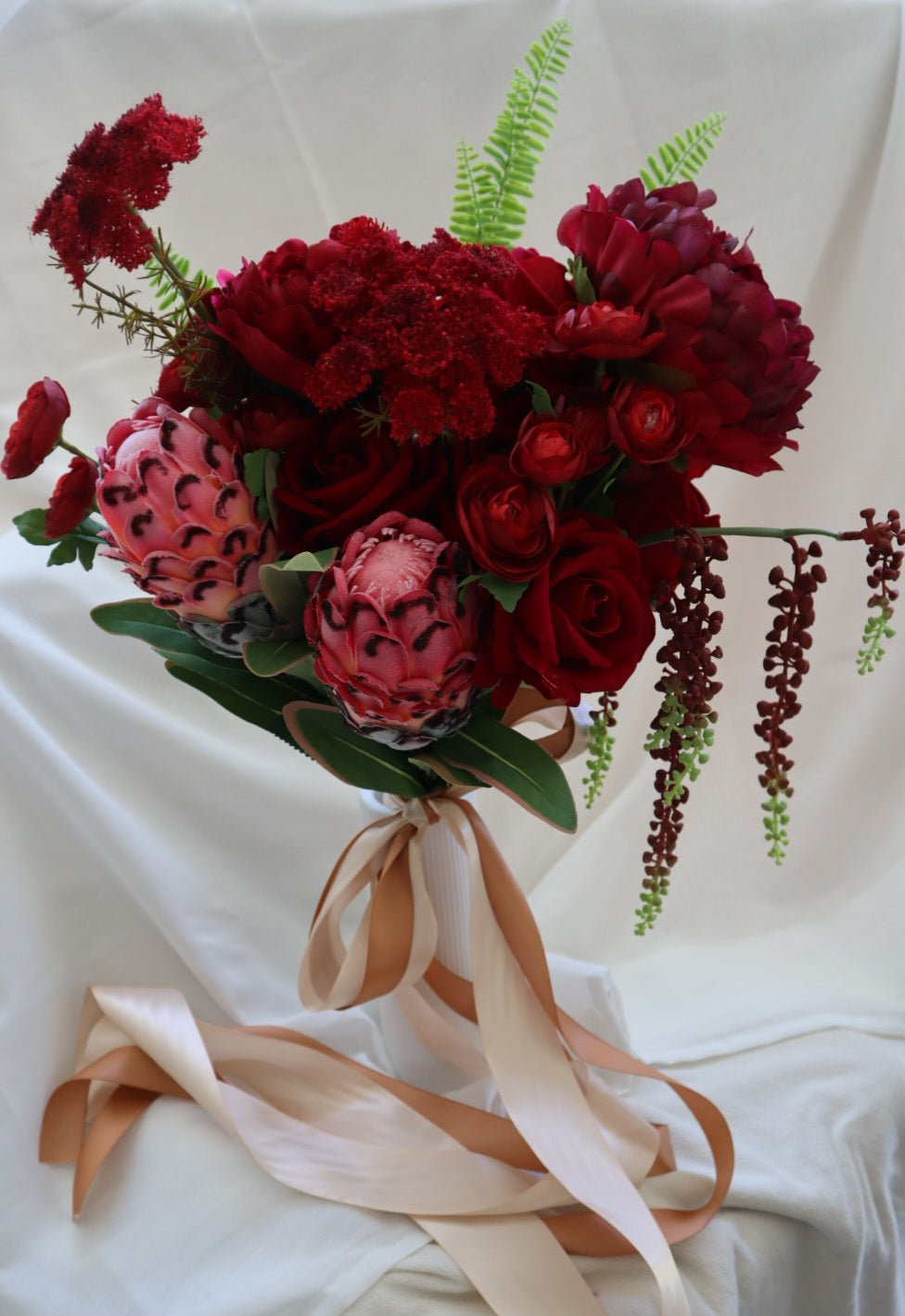 Velvet Rouge Peony Protea Silk Wedding Bouquet