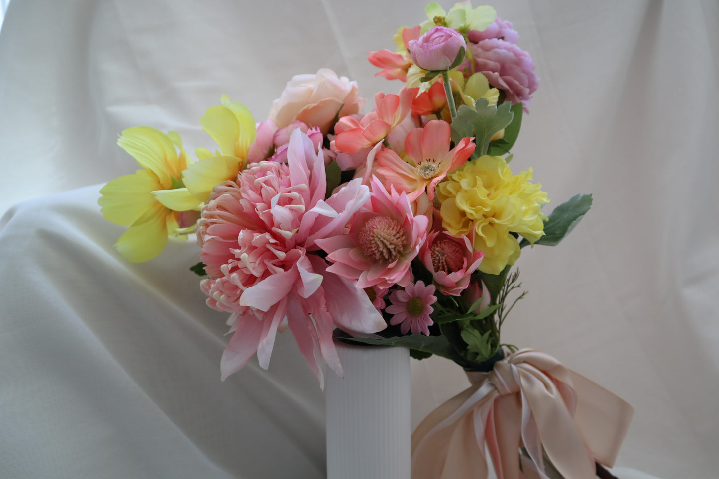 Fruity Coral Pink Silk Wedding Bouquet