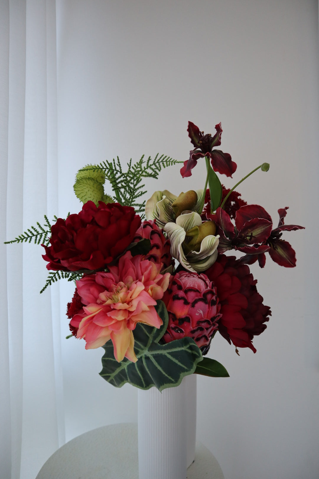 Crimson Passion Real Touch Protea & Dark Dahlia Bouquet