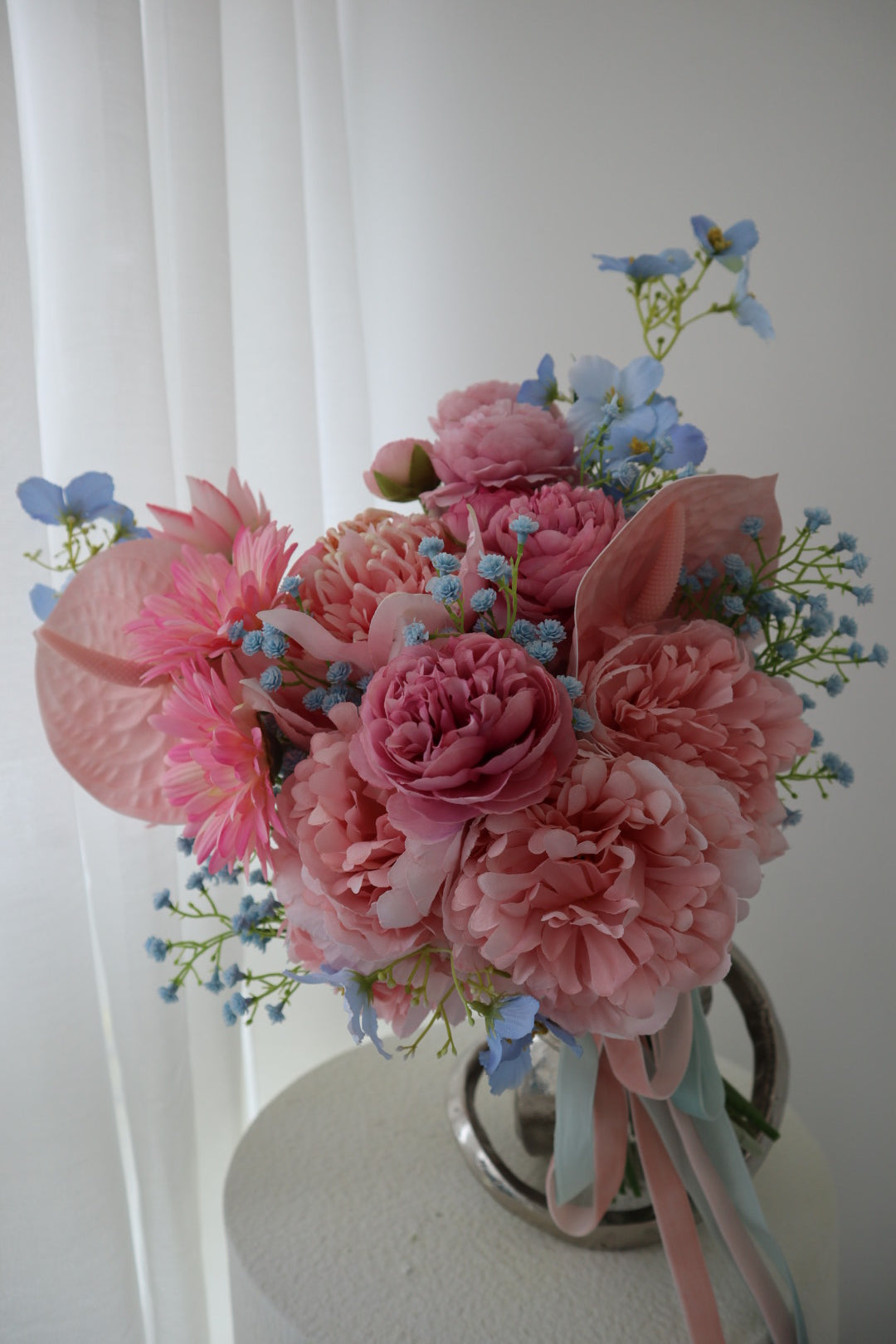 Pastel Pink Blue Serenade Silk Wedding Bouquet
