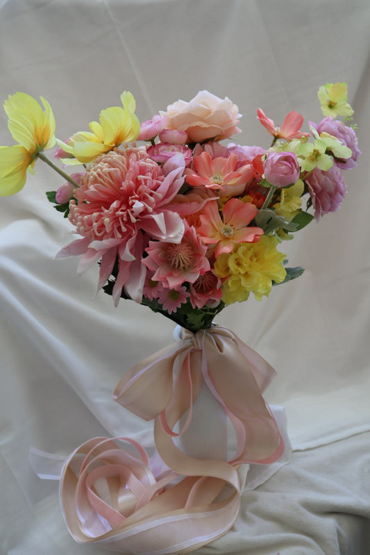 Fruity Coral Pink Silk Wedding Bouquet