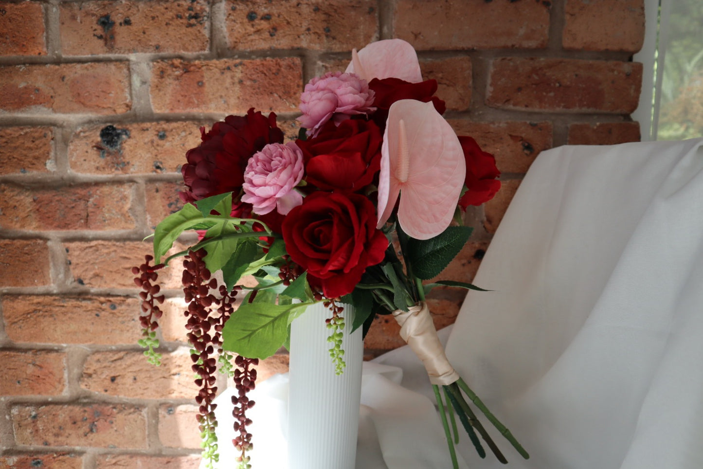 Elegant Statement Piece Burgundy & Blush Silk Wedding Bouquet