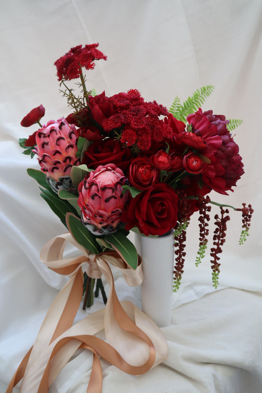 Velvet Rouge Peony Protea Silk Wedding Bouquet