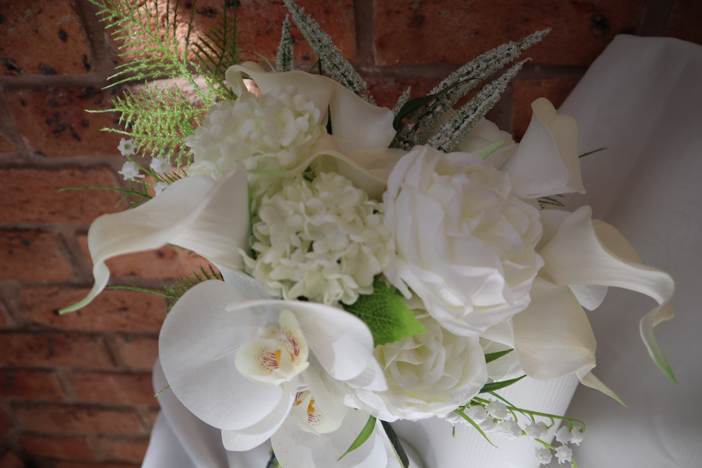 Timeless Elegance White Orchid & Lily Silk Wedding Bouquet
