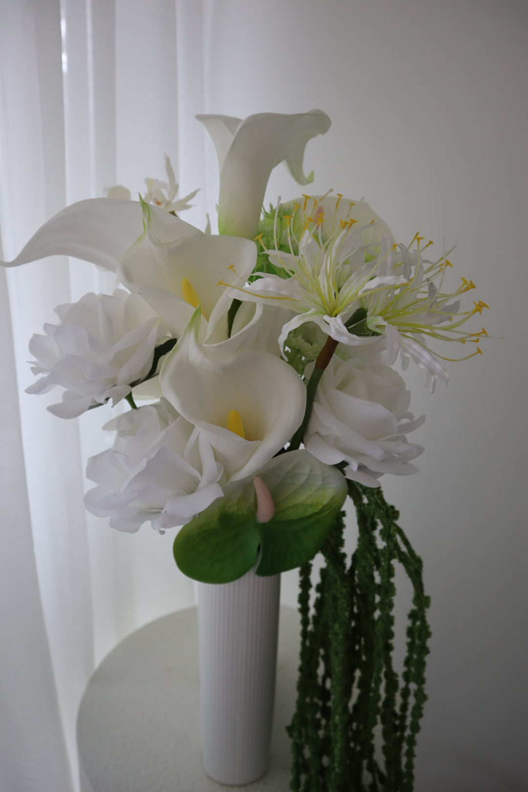 Modern White Sculptural Cascading Wedding Bouquet