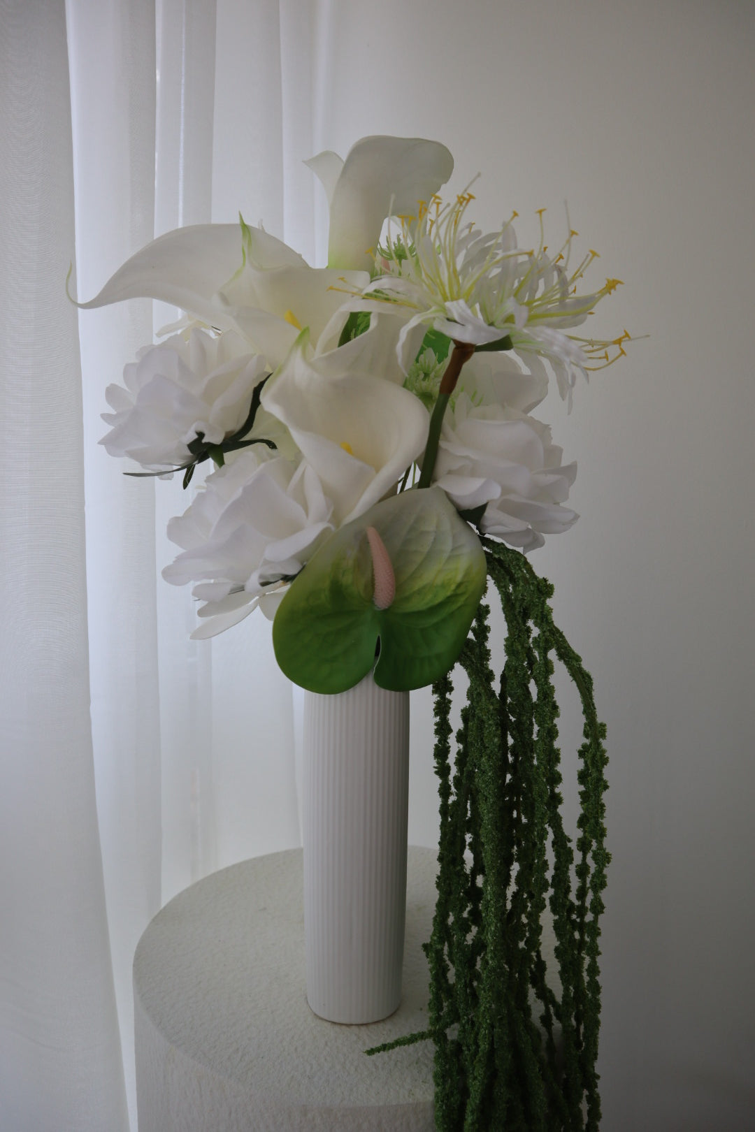 Modern White Sculptural Cascading Wedding Bouquet
