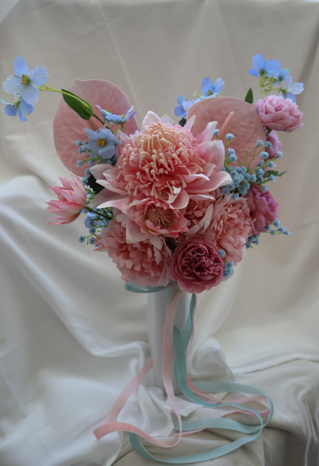 Pastel Pink Blue Serenade Silk Wedding Bouquet